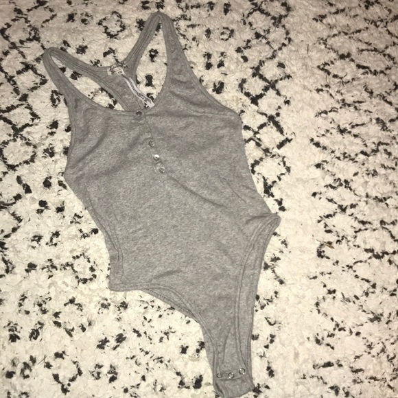 Grey Free People button down bodysuit - Picture 2 of 3